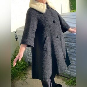 DENISE ORIGNALES by Pierre vintage wool textured coat mink fur collar size M